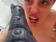 PinkMoonLust Monster Cum Facial! Hairy Onlyfans Camgirl Takes BAD DRAGON CUMSHOT in HAIR & ALL OVER 10/16