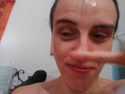 PinkMoonLust Monster Cum Facial! Hairy Onlyfans Camgirl Takes BAD DRAGON CUMSHOT in HAIR & ALL OVER 12/16