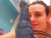 PinkMoonLust Monster Cum Facial! Hairy Onlyfans Camgirl Takes BAD DRAGON CUMSHOT in HAIR & ALL OVER 2/16