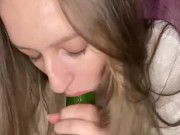 Cucumber blow job. Deepthroat