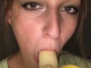 Banana Blowjob. Drooling on banana 13/16