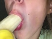 Banana Blowjob. Drooling on banana 2/16