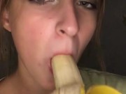 Banana Blowjob. Drooling on banana