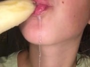 Banana Blowjob. Drooling on banana 8/16
