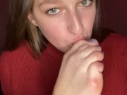 Licking stinky feet. Dirty sock. Drooling 11/16