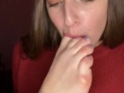 Licking stinky feet. Dirty sock. Drooling 12/16