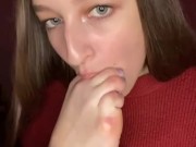 Licking stinky feet. Dirty sock. Drooling 14/16