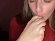 Licking stinky feet. Dirty sock. Drooling 7/16