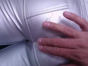 Cum on her leather silver pants 16/16