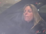 Slut-Orgasma Celeste equine dildo deep throat on a public parking lot before shopping 8/16