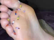 Vore. Giantess eats tiny people on her feet 1/16