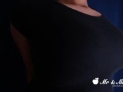 Amazing POV Titjob by Amateur Babe in Black Bra and T-shirt - Cumshot on Mouth and Tits 1/16