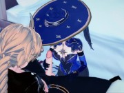 Genshin Impact - Mona rides Aether's dick, lets him cum inside. 3D Hentai. 1/16