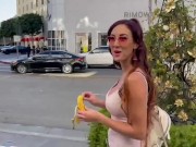 Banana deepthroating,flashing tits and smoking in public with Roman Gucci (full video on my OF) 6/16