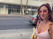 Banana deepthroating,flashing tits and smoking in public with Roman Gucci (full video on my OF) 7/16