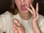 Drool on my feet. Finger gagging 7/16