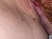 Watch her red bearded husband lick her pussy to get it all nice & wet before he can insert anything 2/16