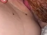 Watch her red bearded husband lick her pussy to get it all nice & wet before he can insert anything 5/16