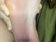 Spits on feet. Saliva drops on soles. 16/16