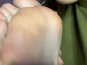 Spits on feet. Saliva drops on soles. 9/16