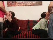 Two girls give a head on guys who met on dating app during quarantine 16/16