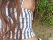 Blowjob and anal fuck for a brunette with a big ass outdoors 9/16