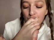 with pigtails self worship. Toes sucking and licking 13/16