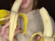 Double banana blow job. Sucking and drooling 1/16