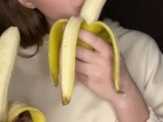 Double banana blow job. Sucking and drooling 4/16