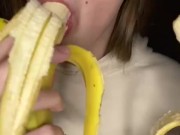 Double banana blow job. Sucking and drooling 8/16