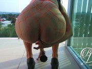 Exhibitionist gets an anal orgasm with a plug on the public balcony 2/16
