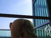 Exhibitionist gets an anal orgasm with a plug on the public balcony 5/16