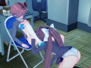 Sayori fucks Monika with a strapon in the club room - Doki Doki Literature Club hentai. 4/16