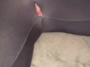 Vacuum cleaner sucks my clit in hole of my yoga pants 1/16