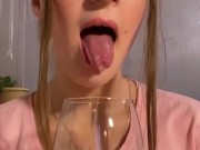 Glass of saliva. Pouring on myself. Spits and drooling  11/16