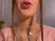 Glass of saliva. Pouring on myself. Spits and drooling  12/16