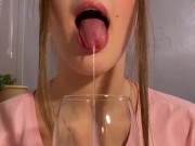 Glass of saliva. Pouring on myself. Spits and drooling  13/16