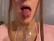 Glass of saliva. Pouring on myself. Spits and drooling  2/16