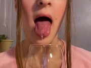 Glass of saliva. Pouring on myself. Spits and drooling  9/16