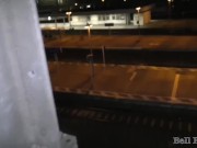 Small bitch sucks deepthroat cock on public parking lot 4/16