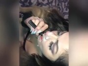 Smoking my vape while he’s cumming all over my face (part of the ending scene from new vid) 14/16