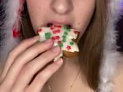 Christmas cookie chewing. Food fetish 