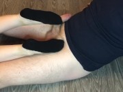 Teen socks job in black ped socks, cumshot on feet. 2/16