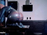 Sexual curvy Arya Grande in latex rubber fetish catsuit 6/16