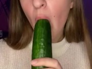 Cucumber sucking. Deepthroat and spits