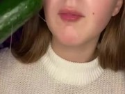 Cucumber sucking. Deepthroat and spits 12/16