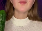 Cucumber sucking. Deepthroat and spits 4/16