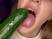 Cucumber sucking. Deepthroat and spits 6/16