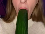 Cucumber sucking. Deepthroat and spits 9/16