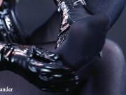 nylon foot fetish in black pantyhose with ice cube
